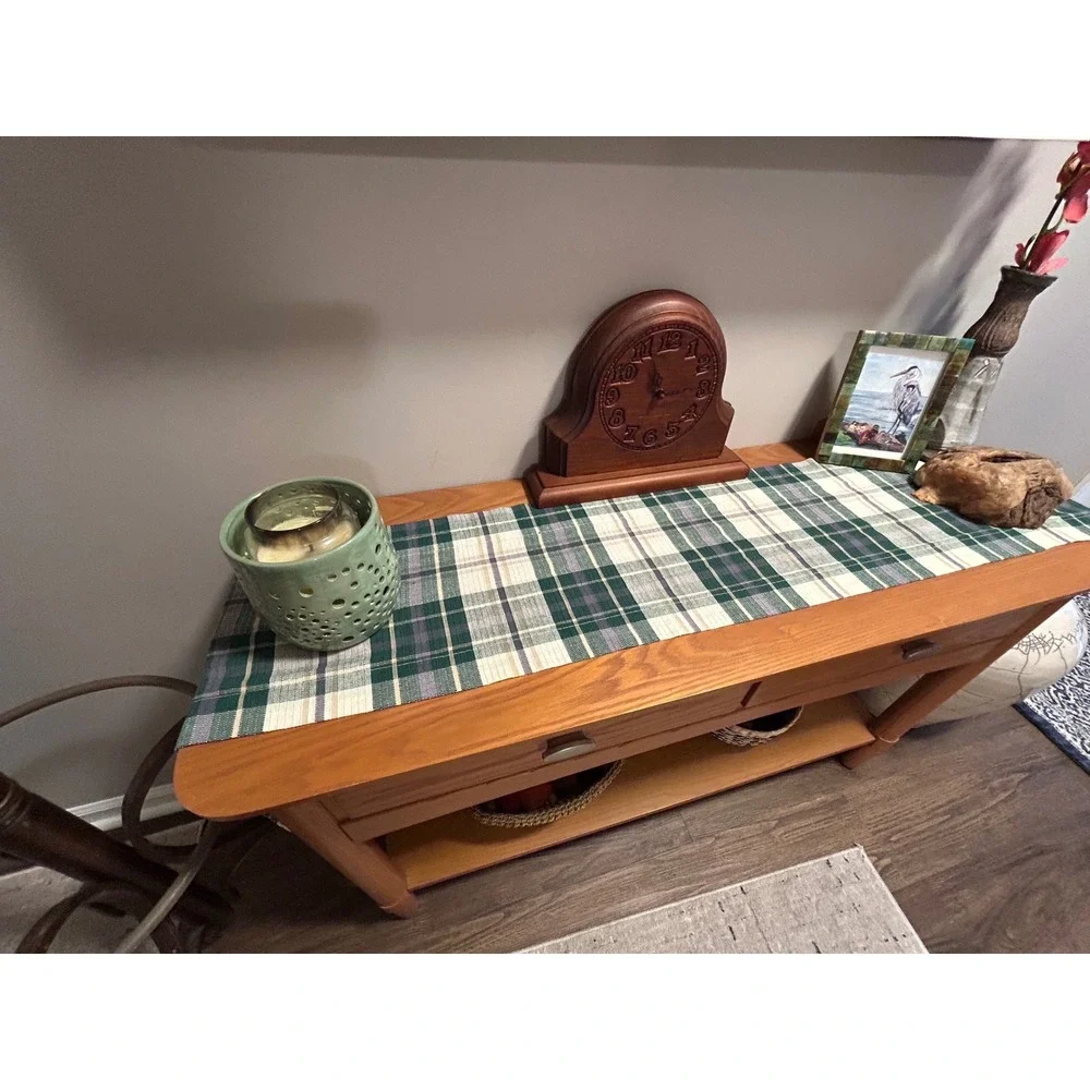 Vintage Sears Toughcord Green Plaid Valance/ Table Runner Perma-Prest x2